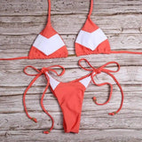 Ladies Swimsuit Colorblock Print Bikini Swimsuit-Pinkwhite-12