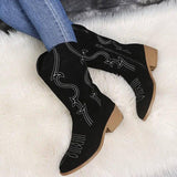 Large size low heel women boots WISH women's leather boots-Black-5