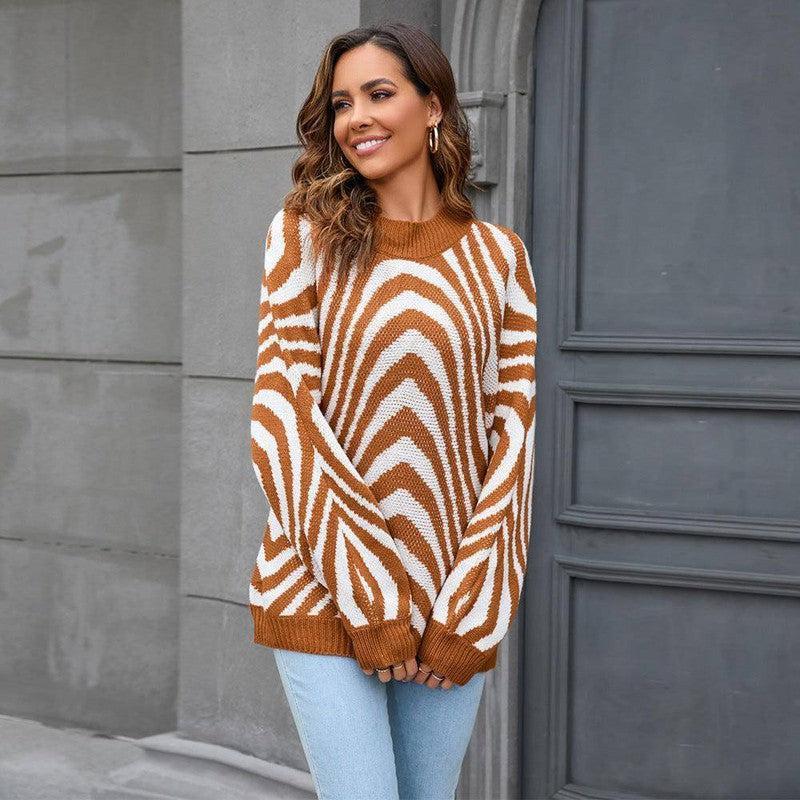 Leopard Print Half Turtleneck Knitted Loose Sweater-2