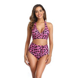 Leopard print bikini split swimsuit-Pink-3