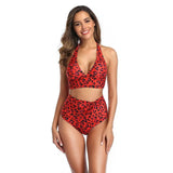 Leopard print bikini split swimsuit-Red-5