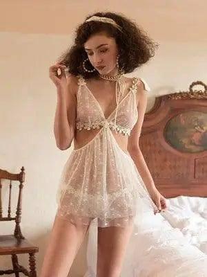 Lingerie set suspender nightdress-Milky-2