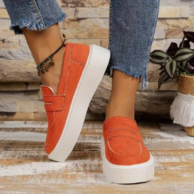 New Loafers Platform Round Toe Slip-on Shoes For Women Outdoor Casual Walking Shoes-Orange-5