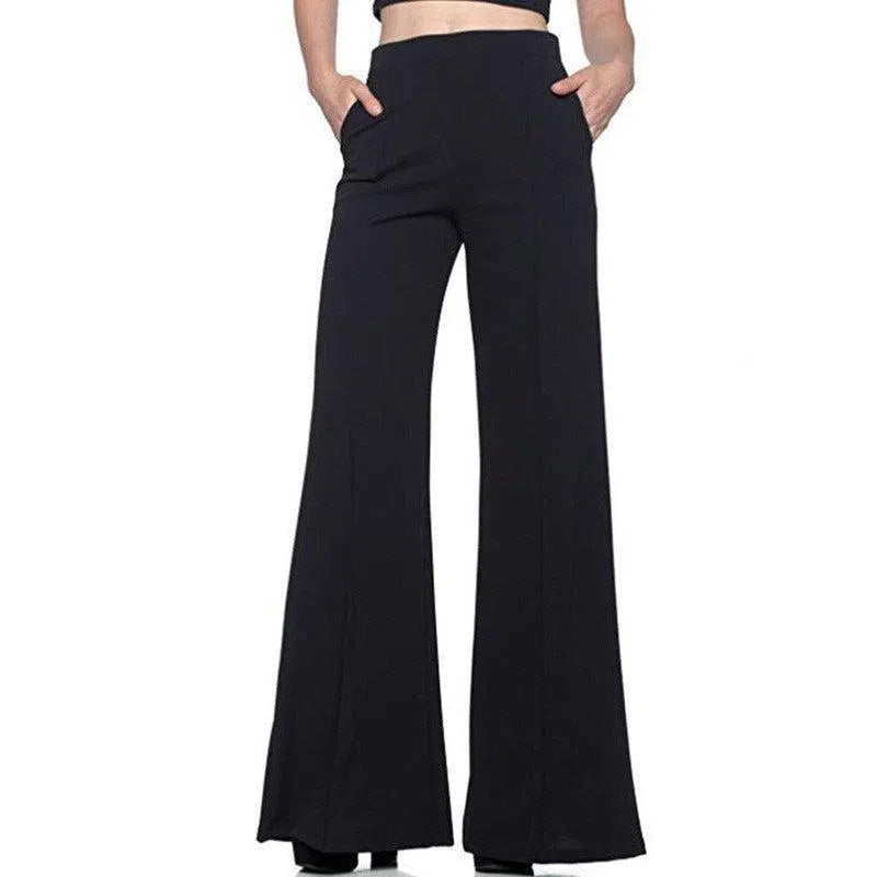 Loose Casual Trousers Women's Flared Pants-Black-3