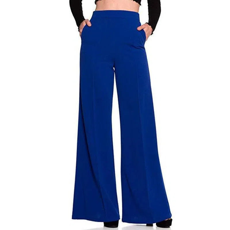 Loose Casual Trousers Women's Flared Pants-Blue-4