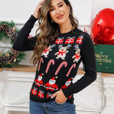 Loose Christmas Sweater Women's Winter Crew Neck Pullover-Black-1