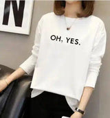 Women's Long Sleeve Casual Slogan Tee-White-5