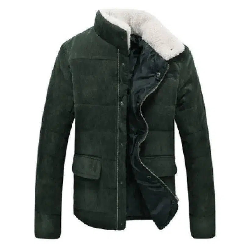 Mens Coat with Fur Collar - Stylish Puffer Jacket-Army Green-3