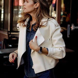 Autumn And Winter Products Women's Leather Jackets-Beige-1