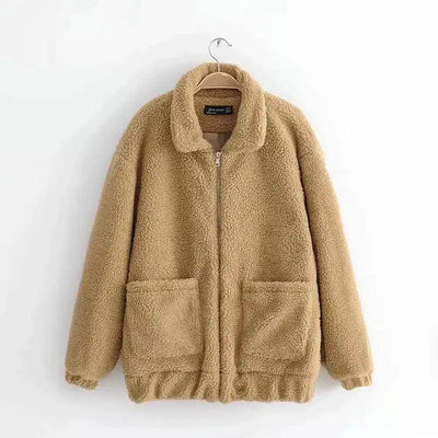 Autumn and winter warm lamb hair pocket cotton coat cotton-Khaki-2