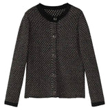 Black Textured Long-Sleeved Knitted Cardigan Short Coat-XS-2