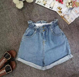 Calyx elastic waist denim shorts female summer high waist-10