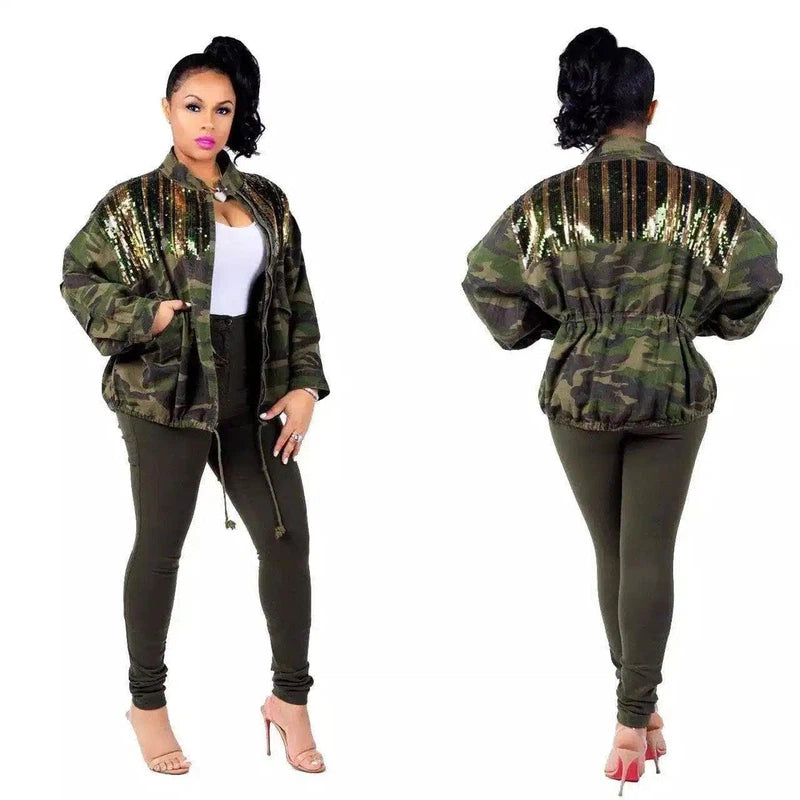 Sequin Camo Bomber Jacket for Women-camouflage-1