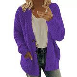 Women's Fuzzy Knit Cardigan with Pockets-Purple-4