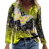 LOVEMI - Lovemi - Casual Top V-neck Butterfly Print Loose