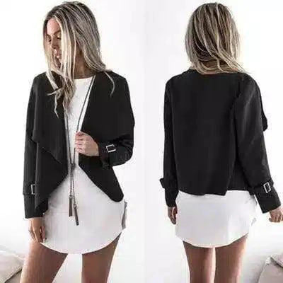 Women's Casual Blazer with Zip Pockets-Black-2