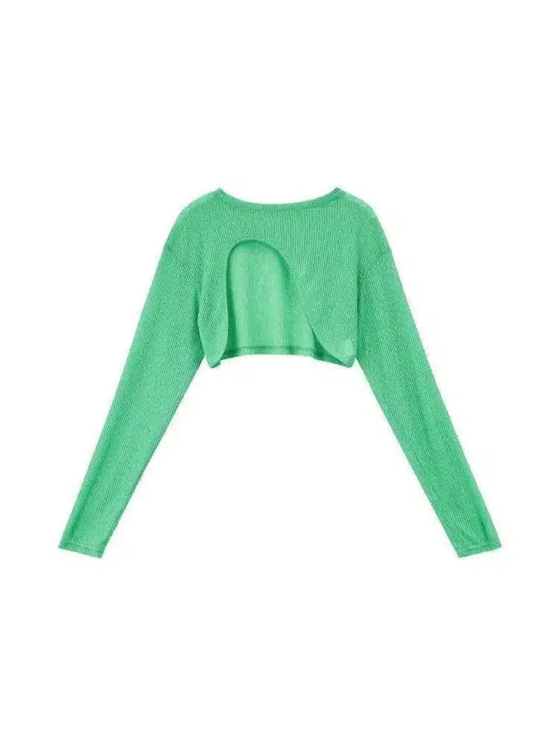 Cropped Long Sleeve Women's Top-Green-3