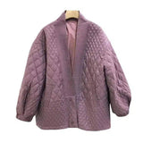 Women's Quilted Button-Up Knit Cardigan-Purple-3