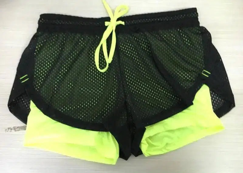 Double Layered Yoga Shorts-Green-12