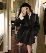 LOVEMI - Lovemi - Double-sided waist belt tie trench coat woolen