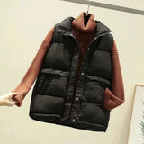 Women's Sleeveless Padded Vest with Turtleneck-Black-2