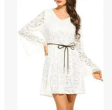 Elegant lace dress summer V-neck large size dress-white-33