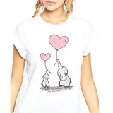 Women's Cute Elephant Graphic Tee-White-1