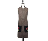 Embroidered pocket vest female long knit cardigan-Dark khaki-2