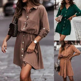 Endless Moments Waist Tie Button Sleeve Dress-1