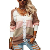 European And American Long-Sleeved Contrast Stitching Women-Pink-2