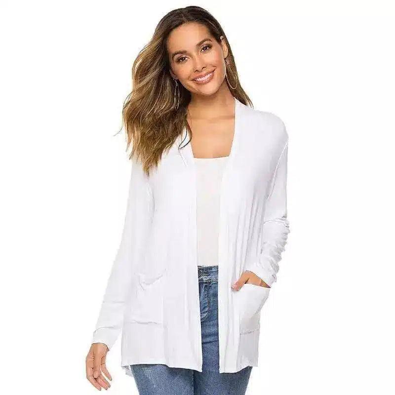 Women's Casual Open Front Cardigan-White-2