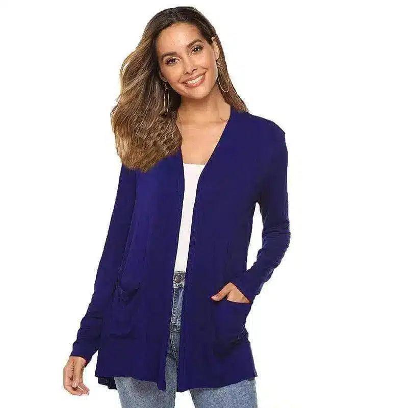 Women's Casual Open Front Cardigan-Oyal blue-7