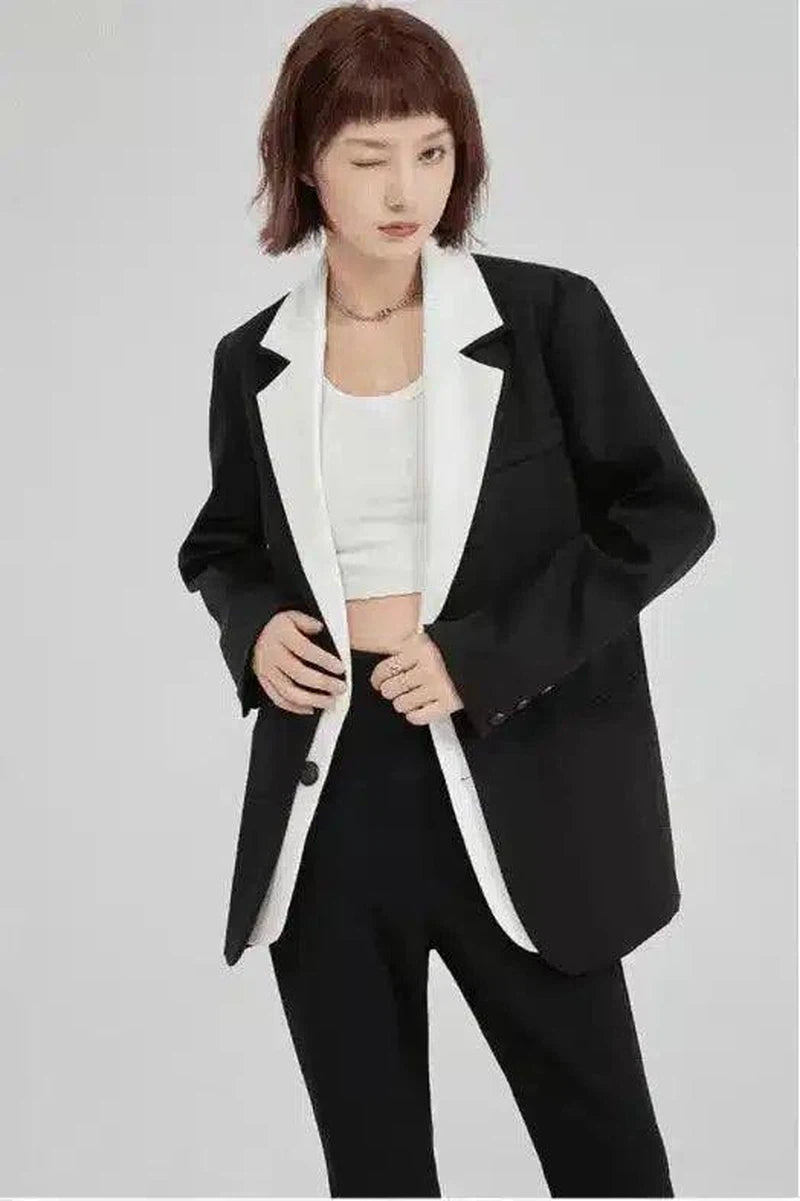 Women's Tuxedo Style Blazer with Contrast Lapel-1