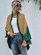 Fashion Color-block Knitted Cardigan Sweater Coat-Green-3