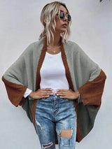 Fashion Color-block Knitted Cardigan Sweater Coat-Coffee-5