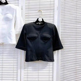 Women's Sculpted Crop Top T-Shirt-Black-1