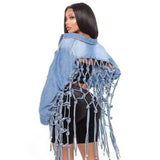 Fashion Ladies Fringed Denim Jacket-1