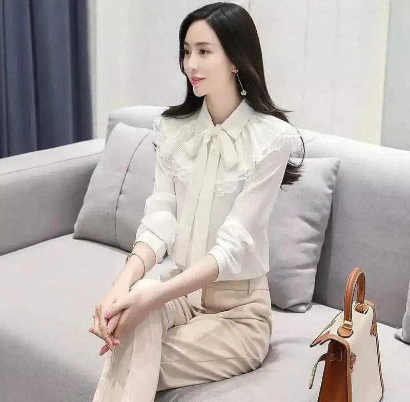 Elegant Ruffle Neck Women's Blouse-1