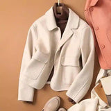 Fashion Pure Color Woolen Coat Women Short-Beige-2