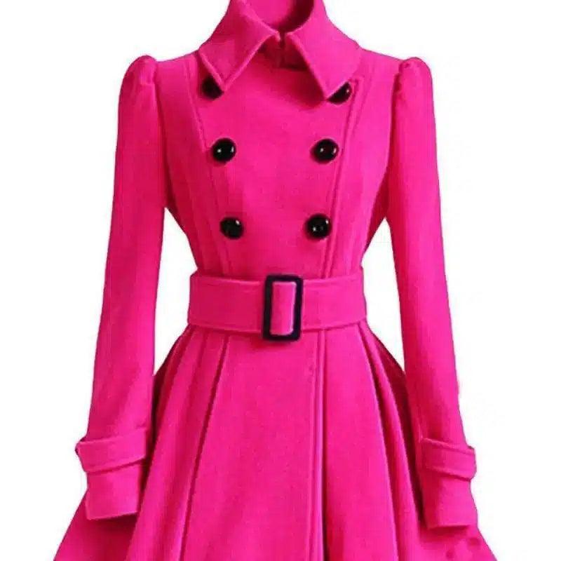 Fashion Slim Long Women's Woolen Coat-Pink-3