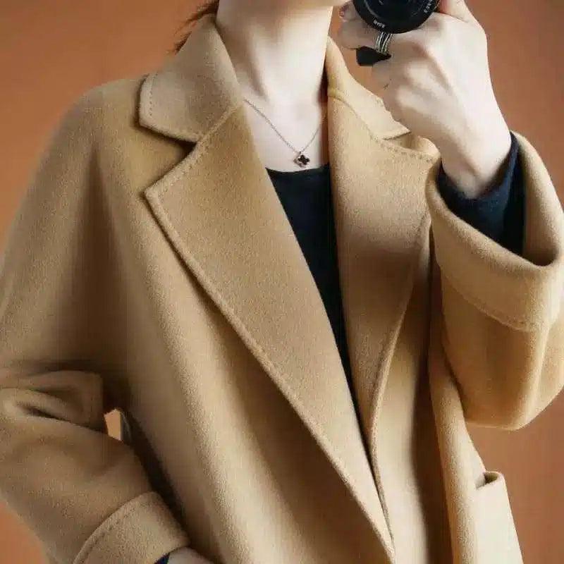 Fashionable loose and thin woolen overcoat-Khaki-2