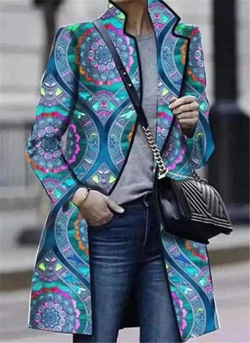 Women's Printed Lightweight Casual Blazer-Light blue-8