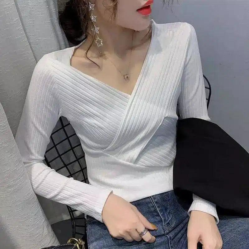 V-Neck Knit Sweater for Women-A-2