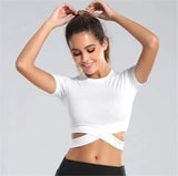 Stylish Cropped T-Shirt for Fitness Yoga Wear-White-3