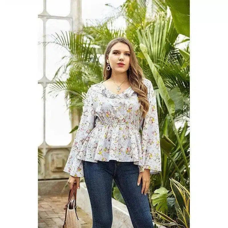 LOVEMI - Lovemi - floral blouse Women ruffled collar t shirt fat