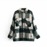 Plaid Flannel Button-Up Jacket with Pockets-Picture color-1