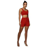 Women's Crop Top and Shorts Set-Red-9