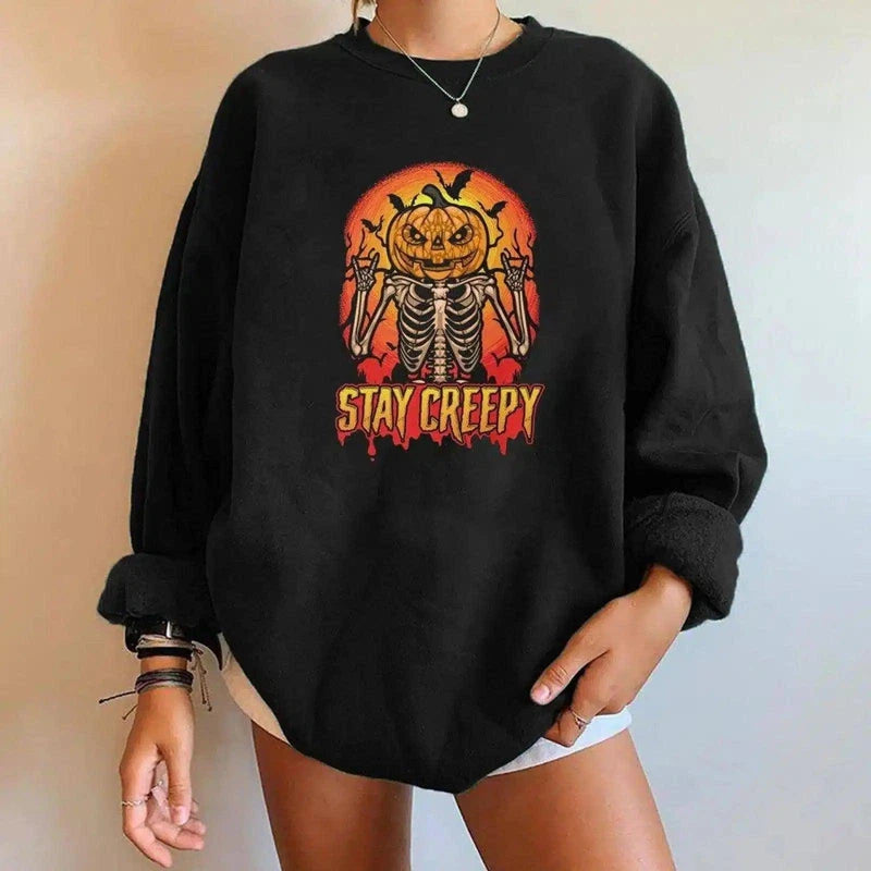 Halloween Themed Oversized Sweatshirt-Black-1