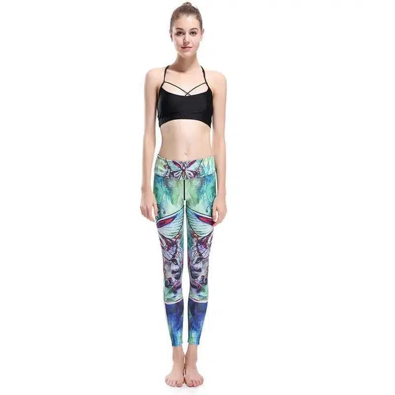 High Waist 3D Watercolor Butterfly Yoga/Workout Leggings-Yoga 0038-1