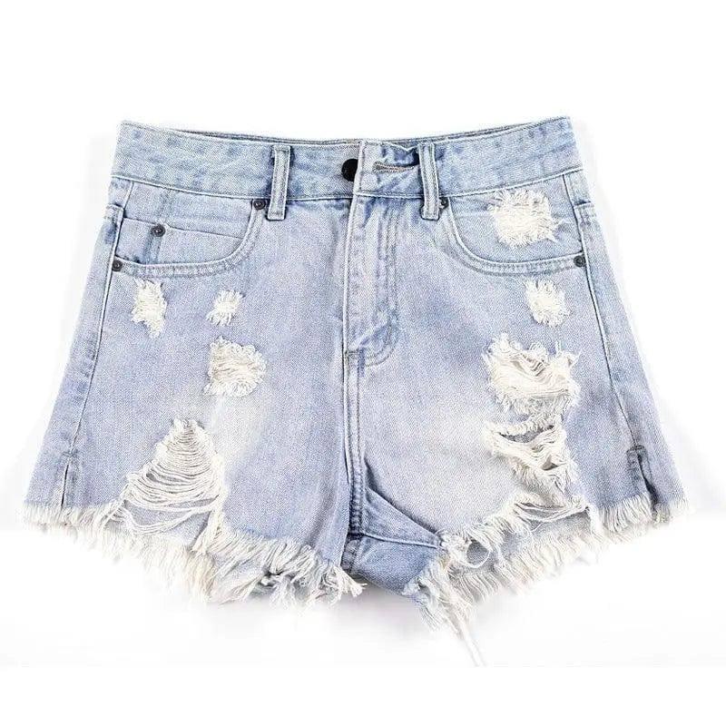 High Waist Ripped Denim Shorts-32